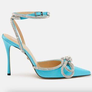 MACH & MACH Double Bow Satin Pumps - Ocean Blue